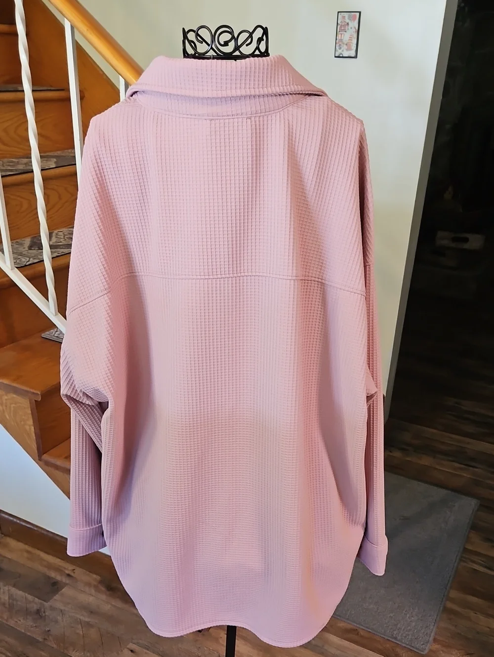 👚Sabrina Lauren Dusty Pink Waffle-Knit Shirt Jacket